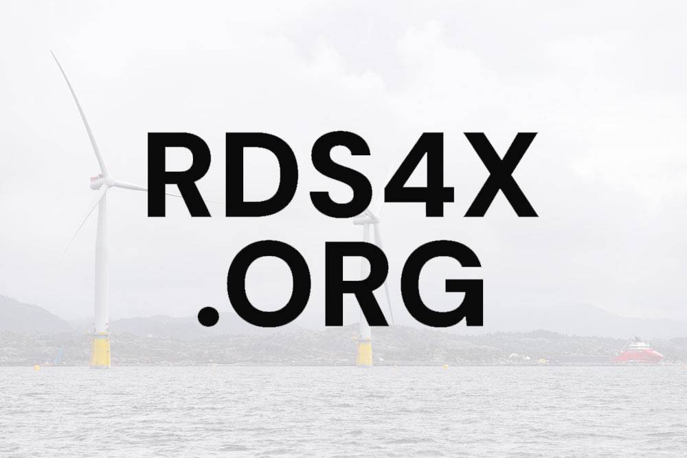RDS4X.ORG logo, overlayed on an image showing floating offshore wind turbines.